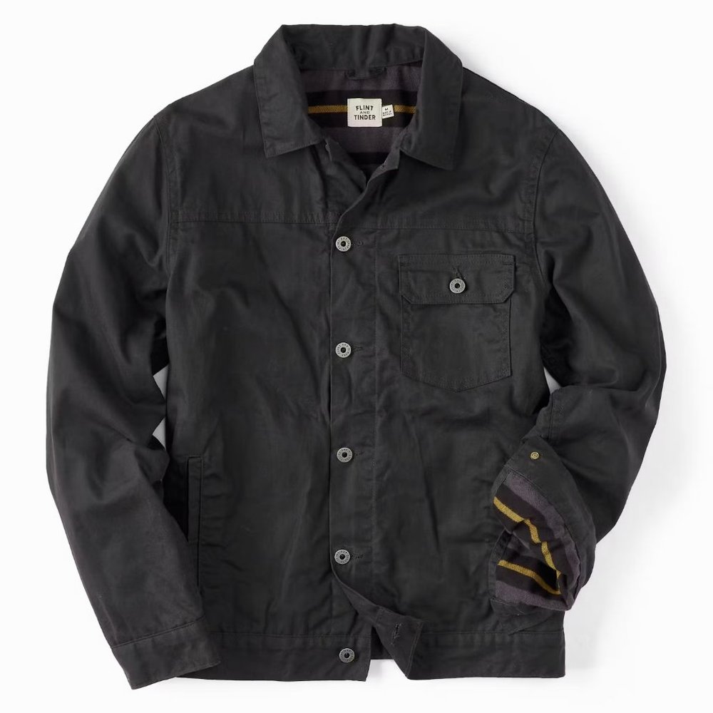 Flint and Tinder Flannel-Lined Waxed Trucker Jacket size Large